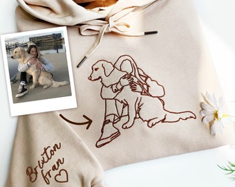 Custom Embroidered Dog Hoodie with Portrait from Photo,Personalised one-line Pet Sweatshirt,Gifts for Dog Mom
