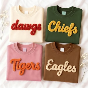 Custom Chenille YARN EMBROIDERED Sweatshirt Game Day Fuzzy Letter,Team Spirit Shirt,Football Moms,Chenille Patch Sports Team Sweatshirt