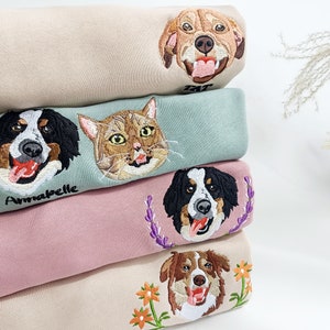 Custom Pet Portrait Embroidered Crewneck Sweatshirt,Personalized with Your Pet's Photo,Pet Memorial Gift,Gift For Her