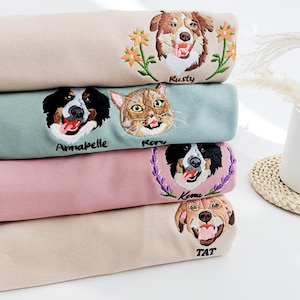 Custom Dog Face Embroidered Sweatshirt,Cat Sweatshirt,Dog Lover Sweatshirt,Personalized Gift For Mom