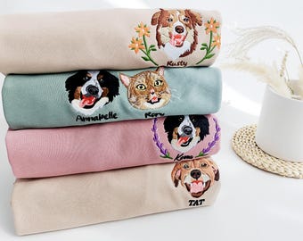 Custom Dog Face Embroidered Sweatshirt,Cat Sweatshirt,Dog Lover Sweatshirt,Personalized Gift For Mom