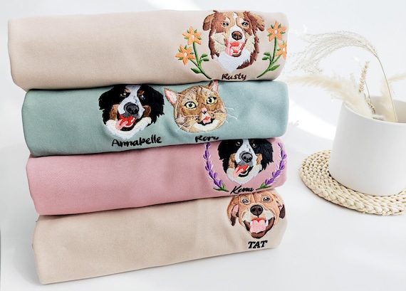 Custom Dog Face Embroidered Sweatshirt,cat Sweatshirt,dog Lover