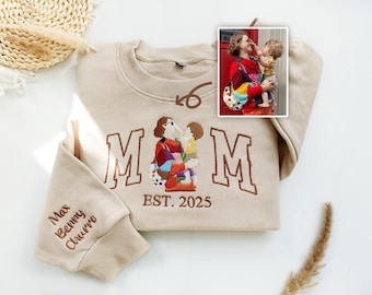 Mama Sweatshirt with Photo,Personalized Mom Portrait From Photo Sweatshirt,Embroidery Shirt For Mom Mama Mommy,Mothers Day Gift