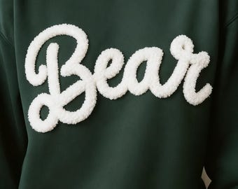 Custom Chenille YARN EMBROIDERED Sweatshirt Game Day Fuzzy Letter,Team Spirit Shirt,Football Moms,Chenille Patch Sports Team Sweatshirt