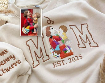 Mama Sweatshirt with Photo,Personalized Mom Portrait From Photo Sweatshirt,Embroidery Shirt For Mom Mama Mommy,Mothers Day Gift