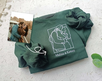 Personalized Portrait Embroidered sweatshirt,Line Drawing Photo Sweatshirt,Valentines Day Gift,Anniversary Gift,Gift for her