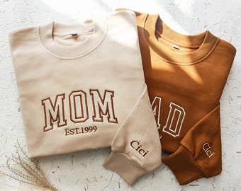 Mamá/Papá bordado Crewneck sudadera, anuncio de embarazo, papá mamá para ser, día de la madre