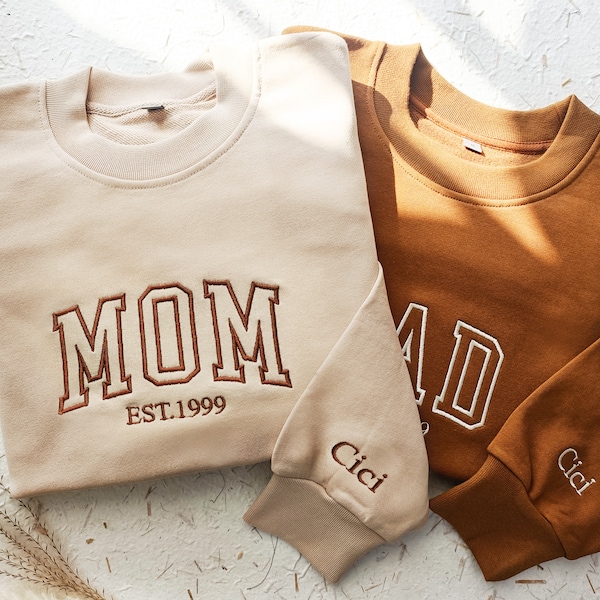 Mama/Papa besticktes Rundhals-Sweatshirt, Schwangerschaftsankündigung, werdende Papa-Mama, Muttertag, Vatertag