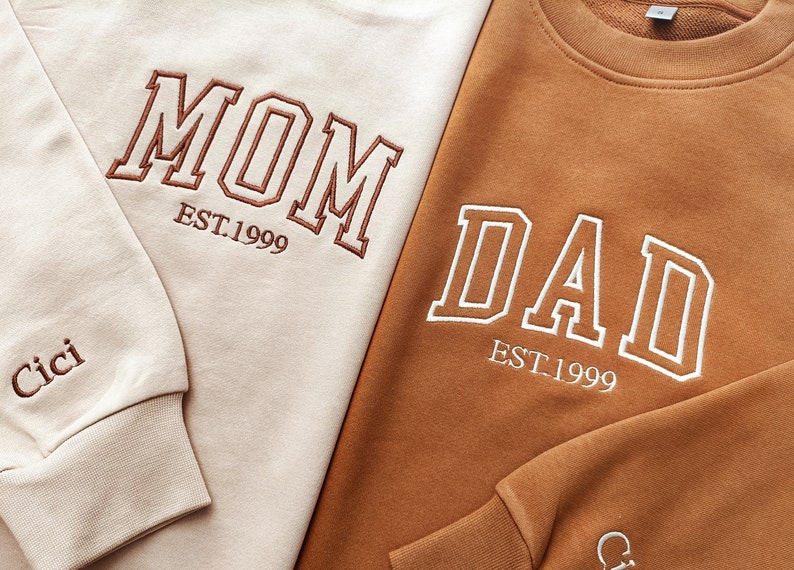 Mama/Papa besticktes Rundhals-Sweatshirt, Schwangerschaftsankündigung, werdende Papa-Mama, Muttertag, Vatertag Bild 2