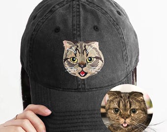 Personalized Cat Hat,Custom EMBROIDERED Pet Hat with Photo, Custom Dog & Cat Pet Name Baseball Cap, Dog Mom Hat, Unique Gift for Pet Lovers