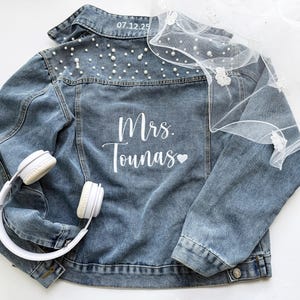 Embroidered Bride Denim Jacket,Custom Pearl Denim Jacket,Future Mrs Jacket,Wedding Jean Jacket,Wedding Gift