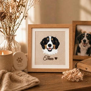 カスタム刺繍ペット肖像画｜ミニマルな犬好きママへのギフト｜パーソナライズされた手縫いの犬アート｜母の日のペットフレーム｜カスタム記念品