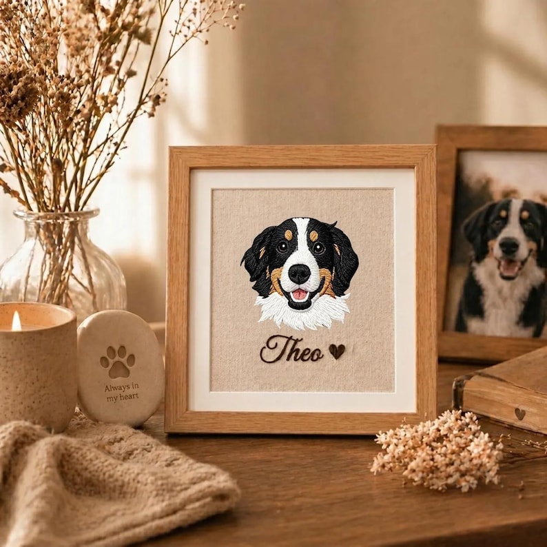 Custom Embroidered Pet Portrait | Minimalist Dog Mom Gift | Personalized Hand Stitched Dog Art | Mother's Day Pet Frame | Custom Keepsake image 1
