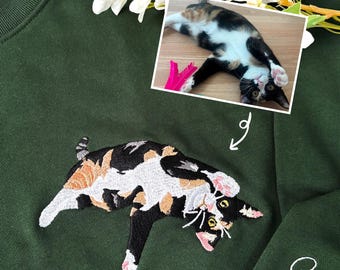 Sudadera con diseño de gato - Sudadera con bordado personalizado - Sudadera con retrato de mascota - Regalo para amantes de los gatos - Regalo de cumpleaños para mujeres