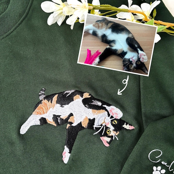 Sudadera con diseño de gato - Sudadera con bordado personalizado - Sudadera con retrato de mascota - Regalo para amantes de los gatos - Regalo de cumpleaños para mujeres