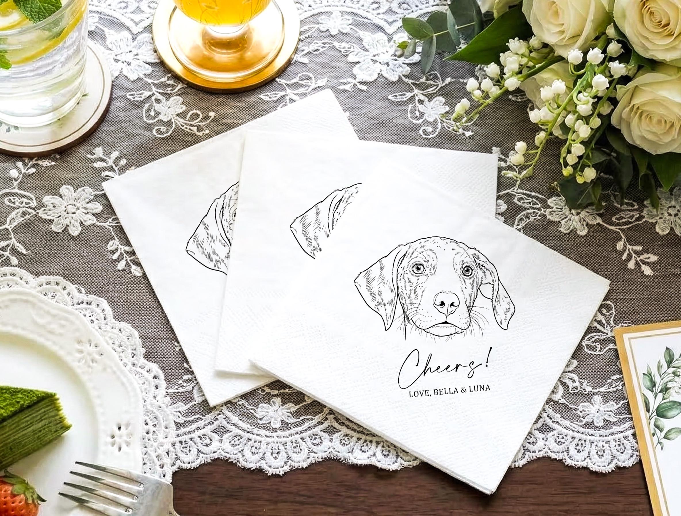 Custom Dog Wedding Napkins - Hand-drawn Pet Sketch Cocktail Napkins