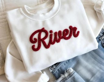 Custom Chenille YARN EMBROIDERED Sweatshirt Game Day Fuzzy Letter,Team Spirit Shirt,Football Moms,Chenille Patch Sports Team Sweatshirt