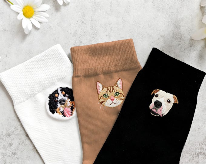 Custom Embroidered Cat & Dog Socks,Personalized Dog or Cat Face Gift,Unique Pet Gift for Women or Men,Pet Gift For Dog Mom Christmas Gifts