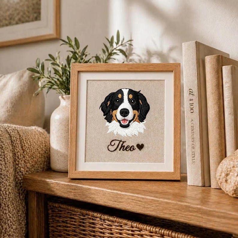 Custom Embroidered Pet Portrait | Minimalist Dog Mom Gift | Personalized Hand Stitched Dog Art | Mother's Day Pet Frame | Custom Keepsake image 2