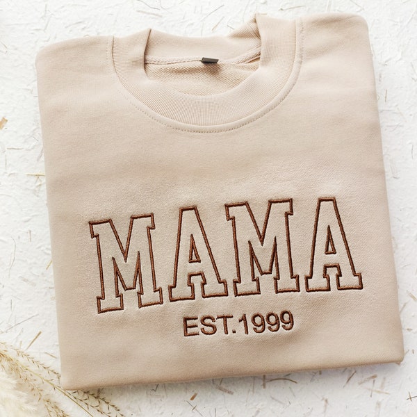 Aangepaste Mama Sweatshirt met Kid naam op mouw, Mama EST Crewneck, nieuwe moeder trui, cadeau voor moeder, cadeau voor vader