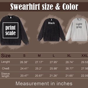 May include: A size chart for a sweatshirt with the text "print scale" on the front. The chart shows the measurements in inches for the length, chest, and sleeve length of sizes S, M, L, XL, and XXL. The sweatshirt is available in black and light gray.