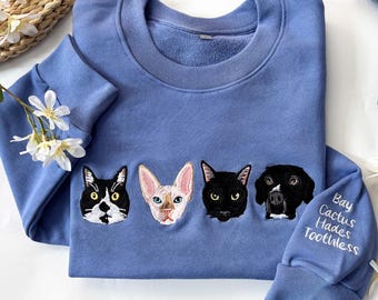 Custom Pet Face Embroidered Sweatshirt,Cat  Dog Sweatshirt,Dog Lover Sweatshirt,Personalized Gift,Pet Memorial Gift
