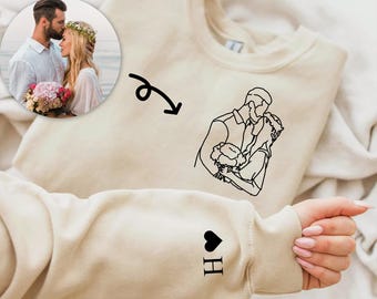 Custom Embroidered Portrait from Photo Sweatshirt,Outline Photo Sweatshirt,Matching Couple Hoodies,Anniversary Gift