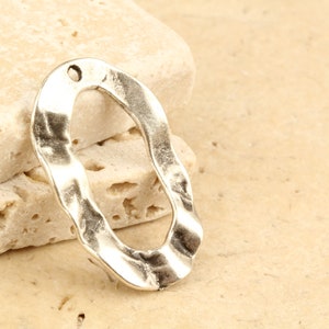 Hammered Oval Connector-Pendant - Antique Silver Plated - Turkish Jewelry Component