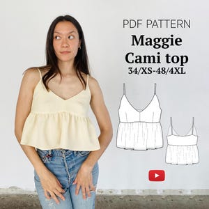 V Neck Peplum Ruffle Cami Top Maggie PDF pattern