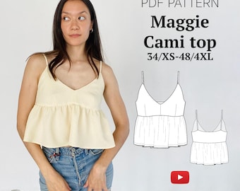 V Neck Peplum Ruffle Cami Top Maggie PDF pattern