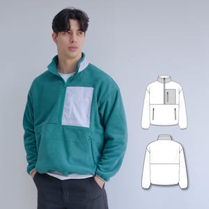 Felpa in pile con cerniera a un quarto per uomo BALTO PDF modello di cucito