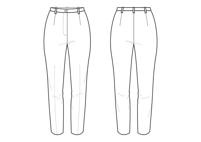 Puede incluir: Un dibujo de l&iacute;nea de un pantal&oacute;n de cintura alta y pierna recta.