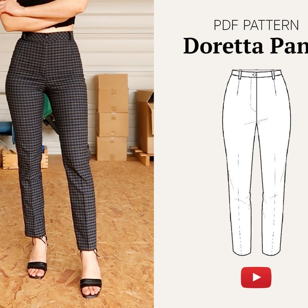 Pantalon taille haute Slim Fit Doretta Téléchargement numérique PDF Patron de couture