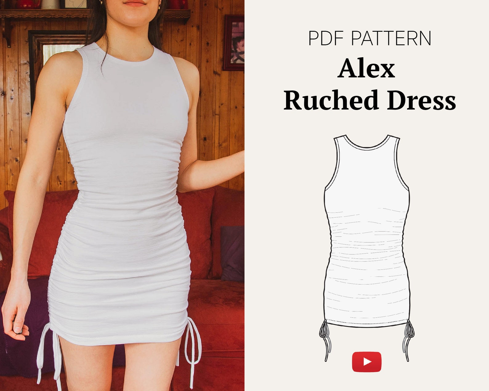 Bodycon Drawstring Mini Dress alexdiydress PDF Sewing Pattern Etsy UK