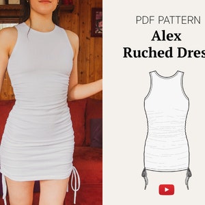 Bodycon Sleeveless Drawstring Mini Dress #alexdiydress PDF Sewing Pattern