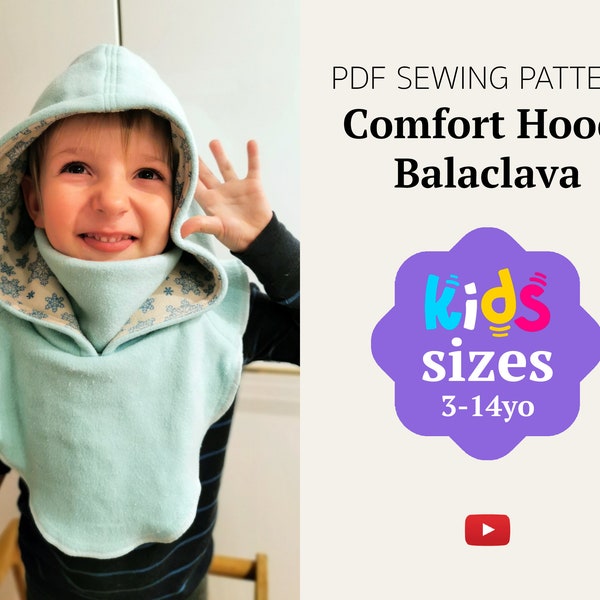 Comfort Hood Balaclava Hat Kids sizes PDF sewing pattern (English, German, French)