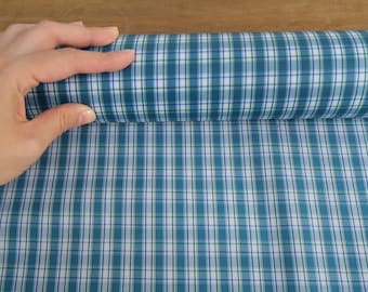 Blue green checkered waterproof cotton canvas fabric