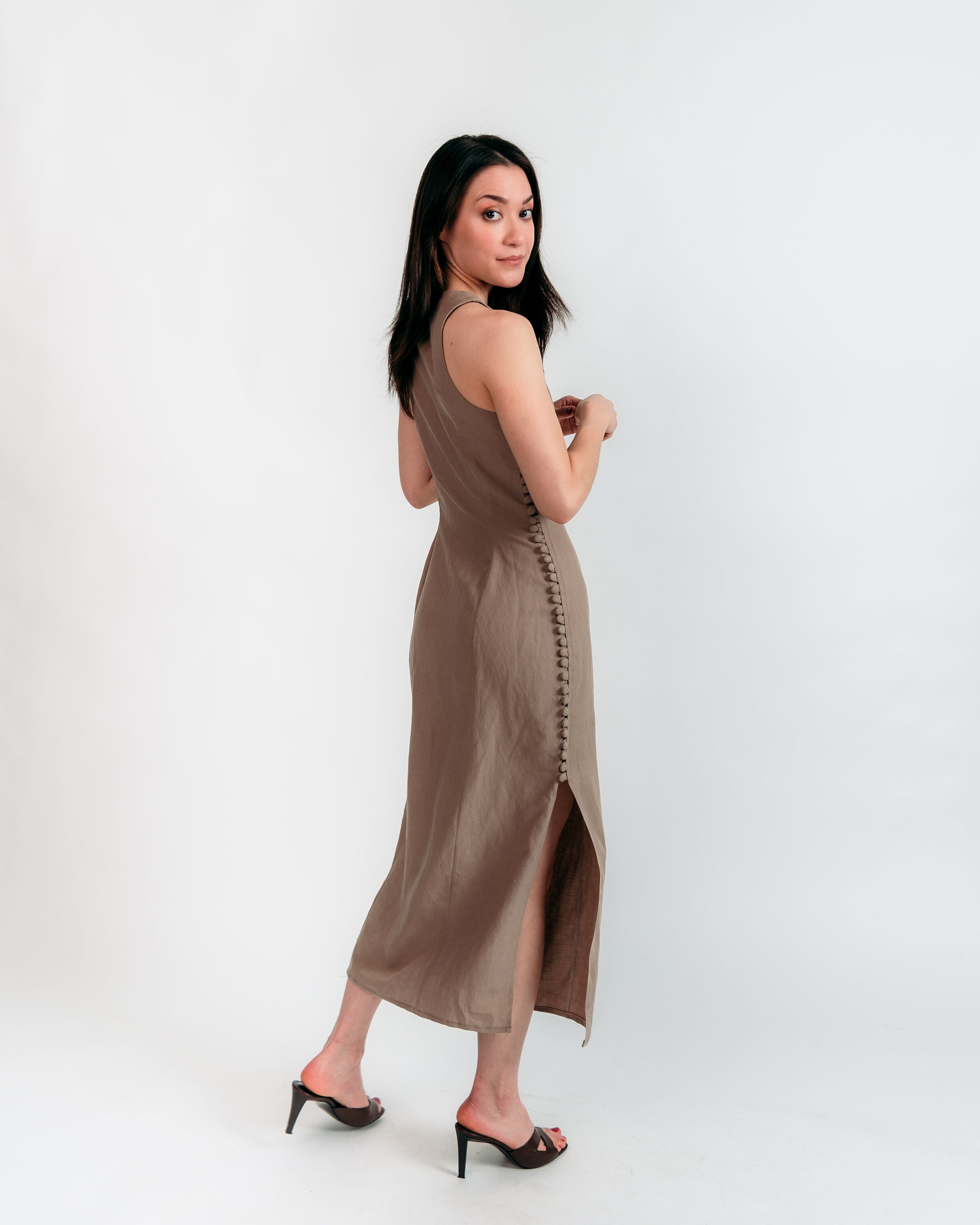 popiv Abito sexy da donna, con scollo a V, scollo a V, senza maniche