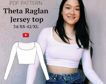 Crop Top Raglan Sleeve Jersey Top #thetadiytop PDF Sewing Pattern