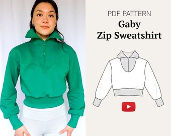 High Collar Zip Cropped sweatshirt #gabysweatshirt PDF Sewing Pattern