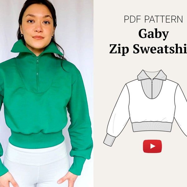 High Collar Zip Cropped sweatshirt #gabysweatshirt PDF Sewing Pattern