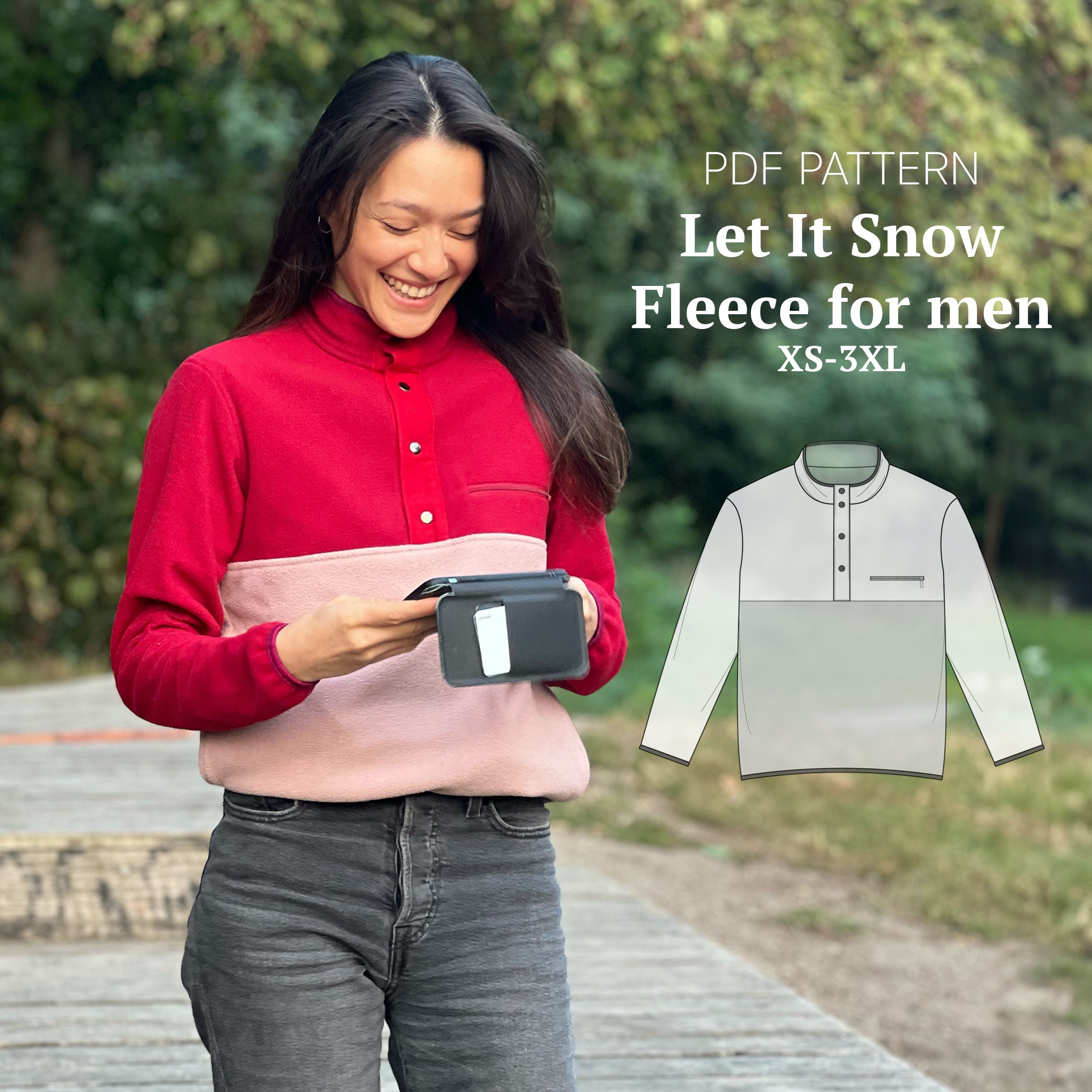 Half Snap Fleece Sweatshirt for Men letitsnow PDF Sewing Pattern 