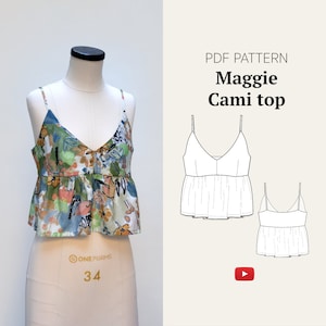 V Neck Peplum Ruffle Cami Top Maggie PDF pattern