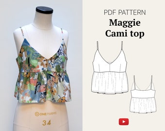 V Neck Peplum Ruffle Cami Top Maggie PDF pattern