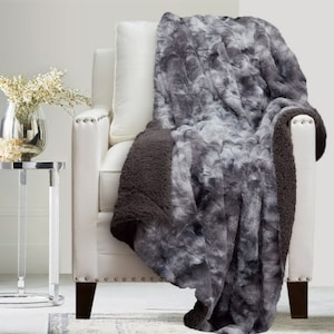 Soft Fluffy Decorative Faux Fur Throw Boho Cozy Furry Blanket Comfy pet blanket baby nursery glam Tie Dye Grey