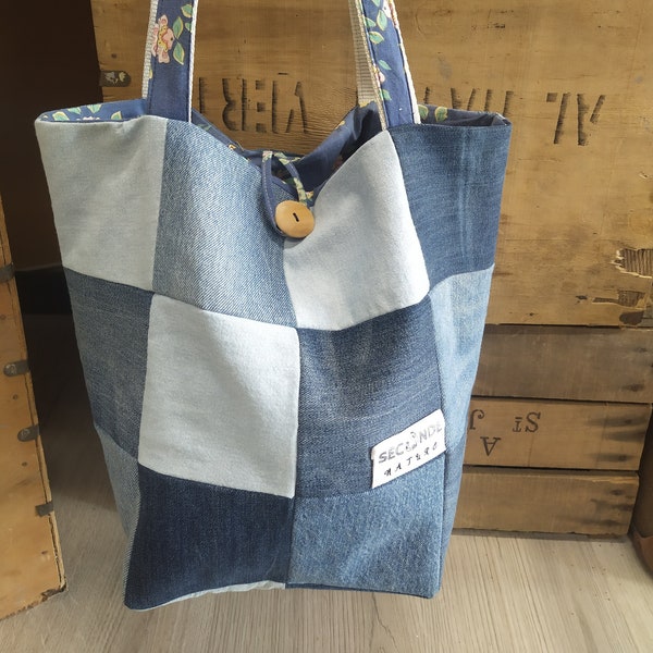 Sac patchwork en jean et coton recyclé