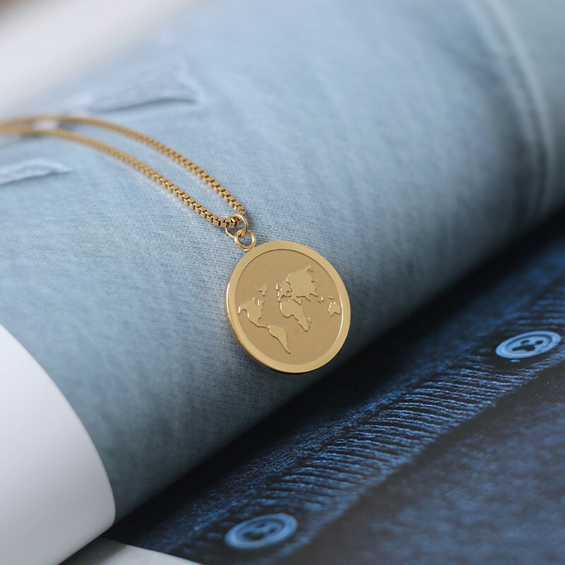 Gold Coin Necklace World-gold Medallion Necklace-world Gold - Etsy UK