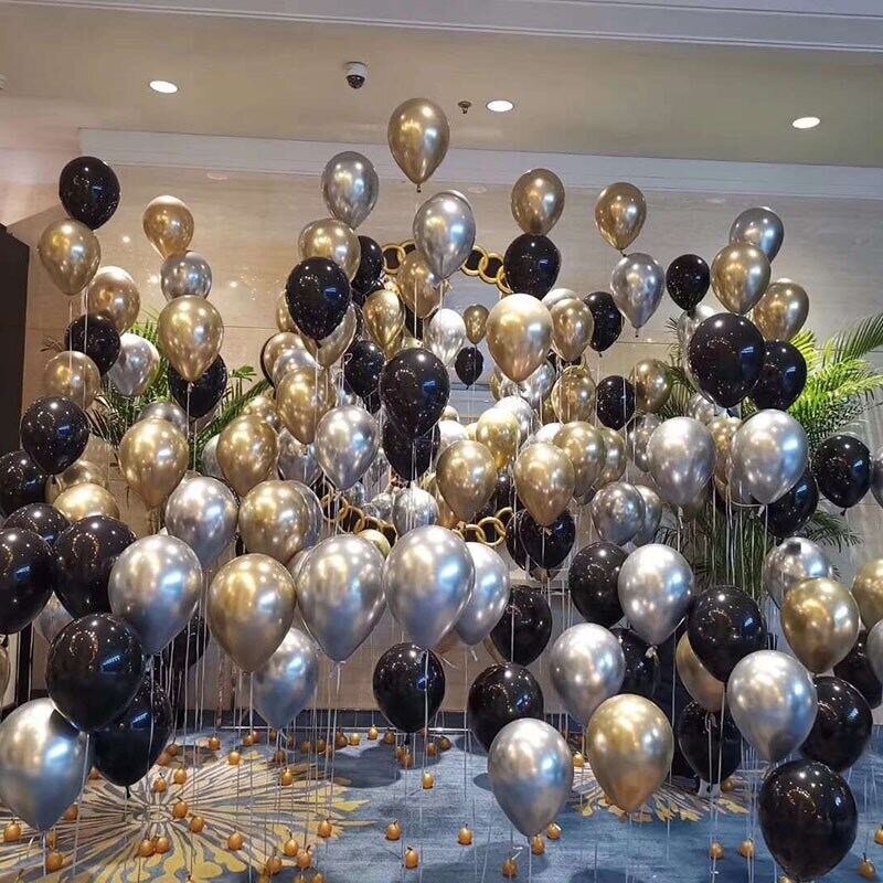 12" PEARL METALLIC SHINE LATEX PEARLISED BLACK& GOLDEN PARTY BALLOONS 20-50 PACK