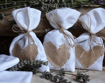 Lavender Bag, White Linen sachets filled with organic lavender, eco lavender Bag, Wedding favour bags