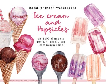 Watercolor Ice Cream & Popsicle Clip Art (Digital Download)